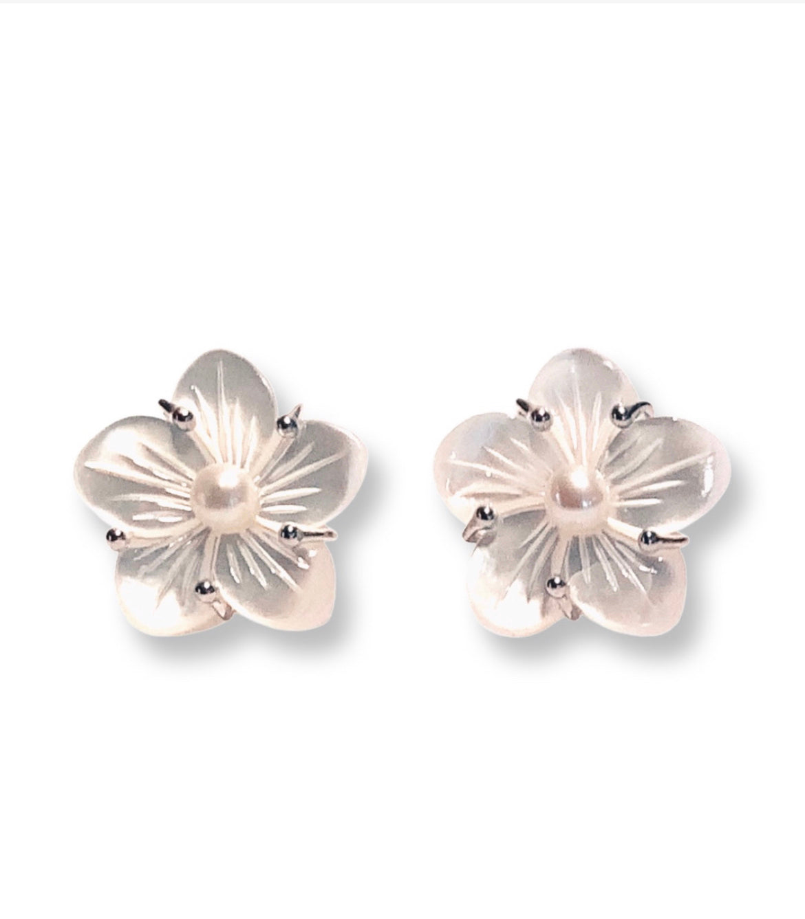 Plumeria Flower Stud Earrings in Pearl