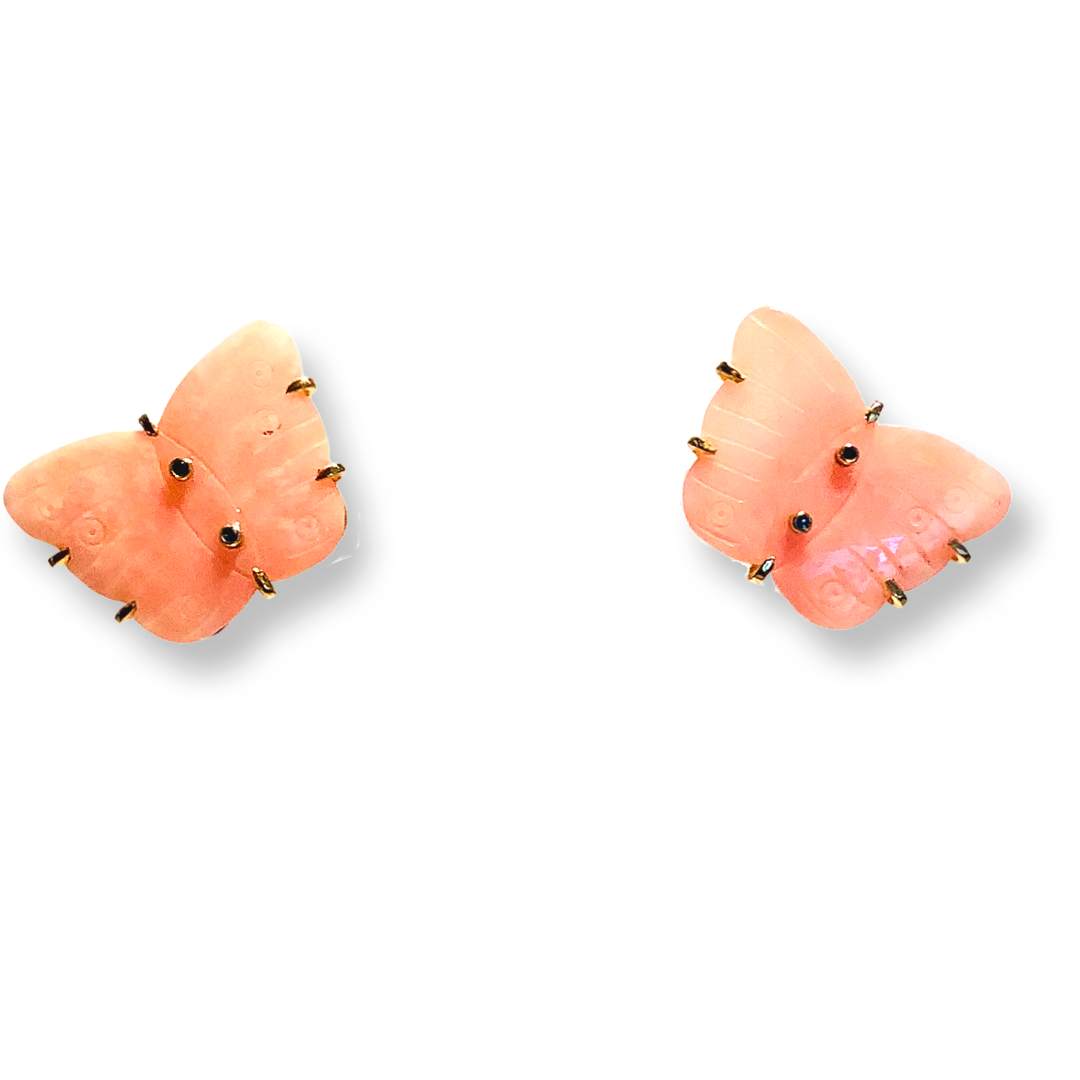 Pink Opal Butterfly Studs in 18ct Yellow Gold