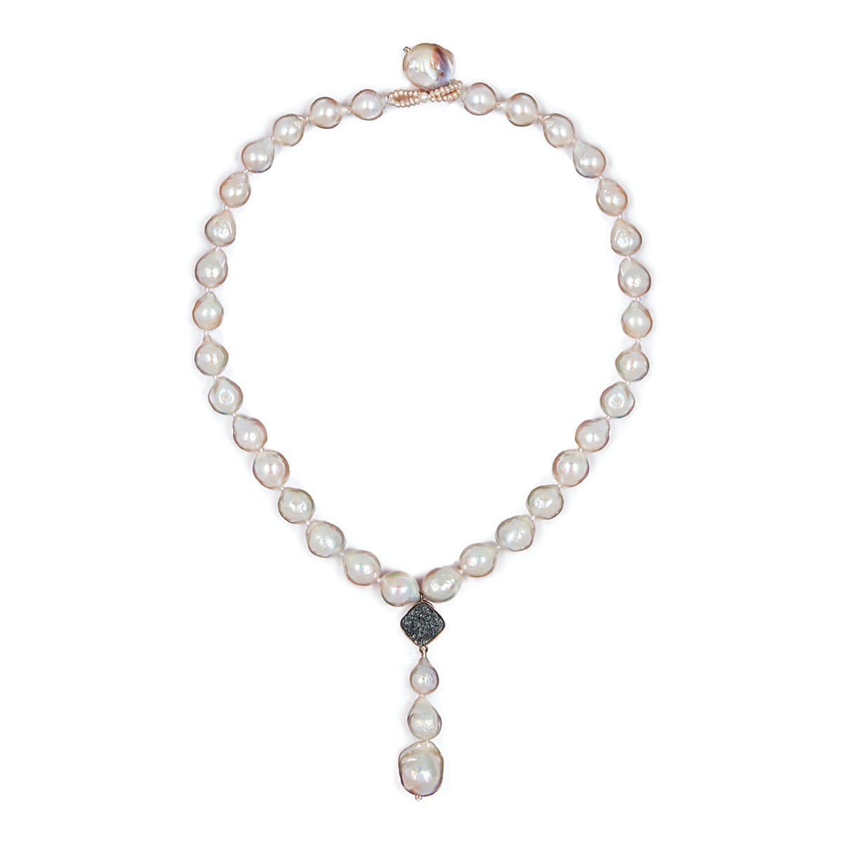 Single Strand Pearl Chalcedony Drop Necklace