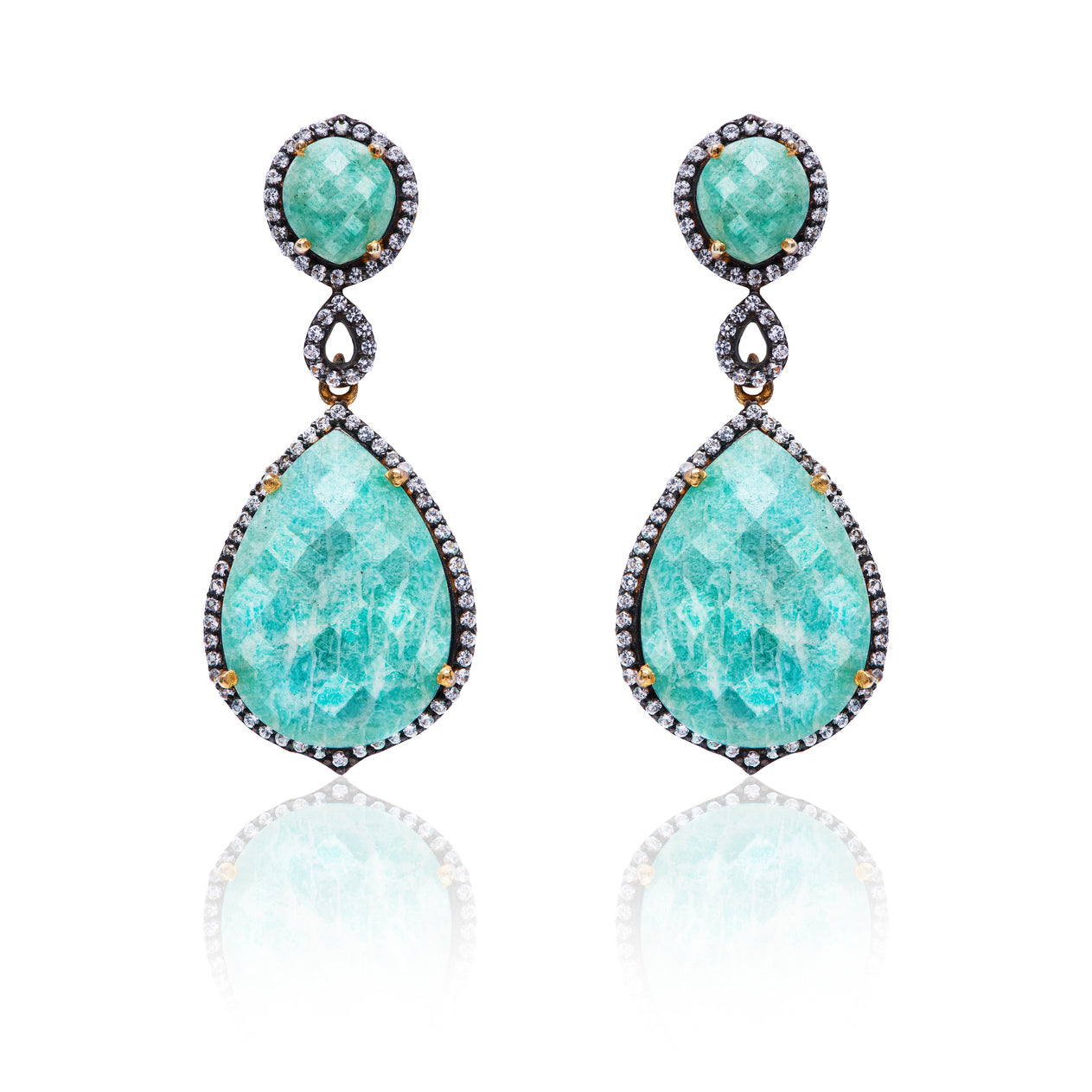 Faceted Amazonite White Topaz Statement Earrings