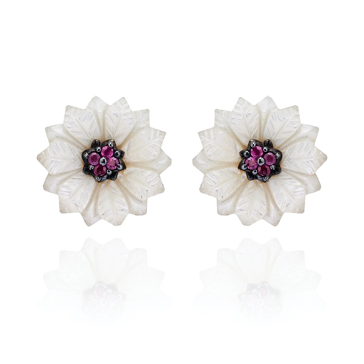 Hand Carved Mother of Pearl Flower Stud Earring