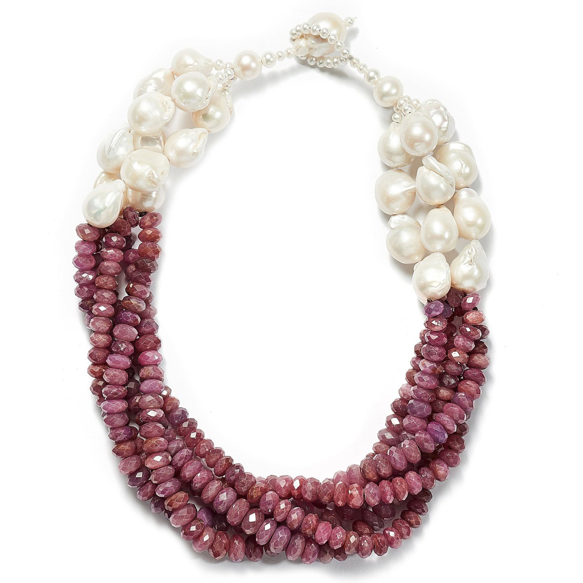 Seaspray Ruby Twist  with Baroque Pearls Necklace