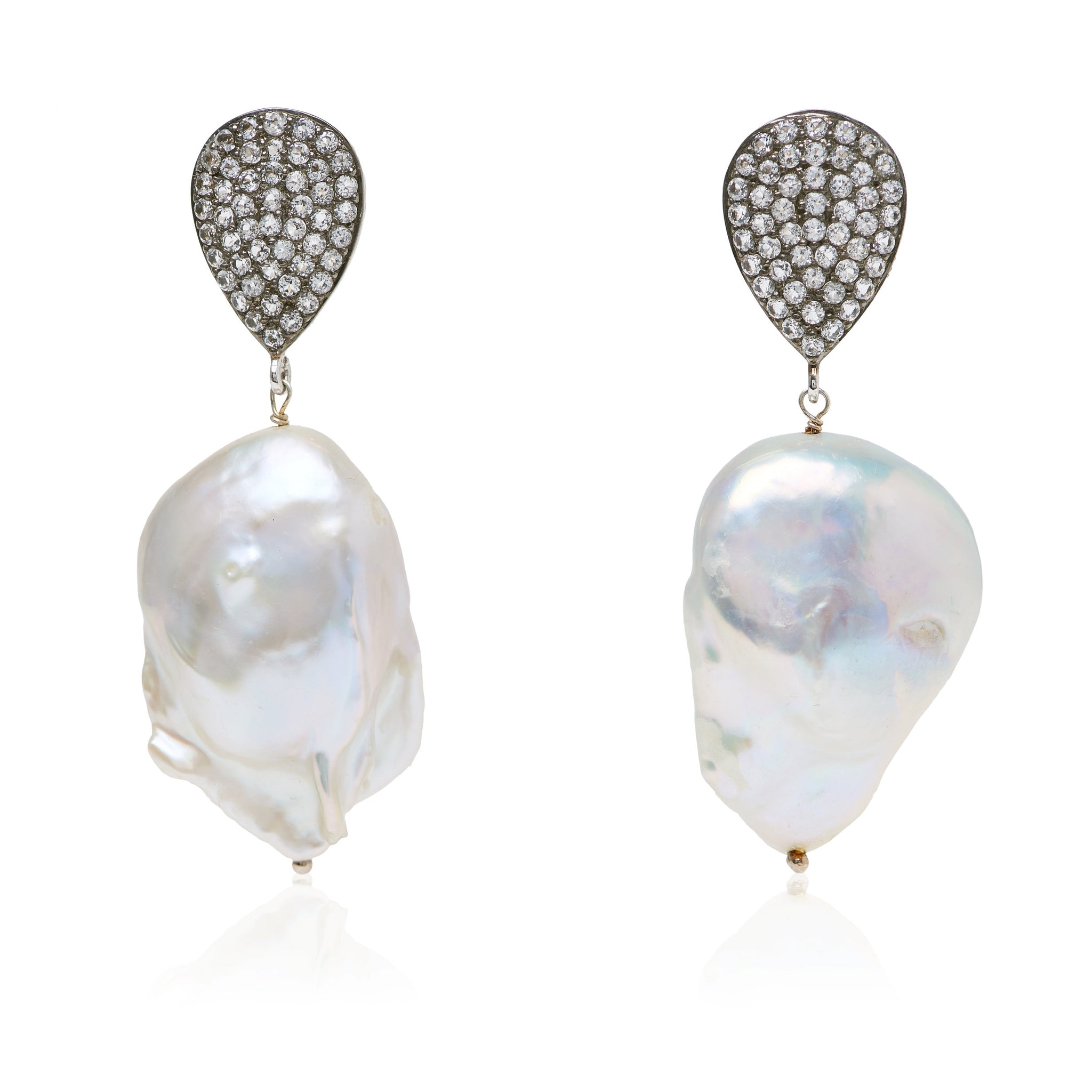 White Topaz and Baroque Pearl Earrings in Sterling Silver