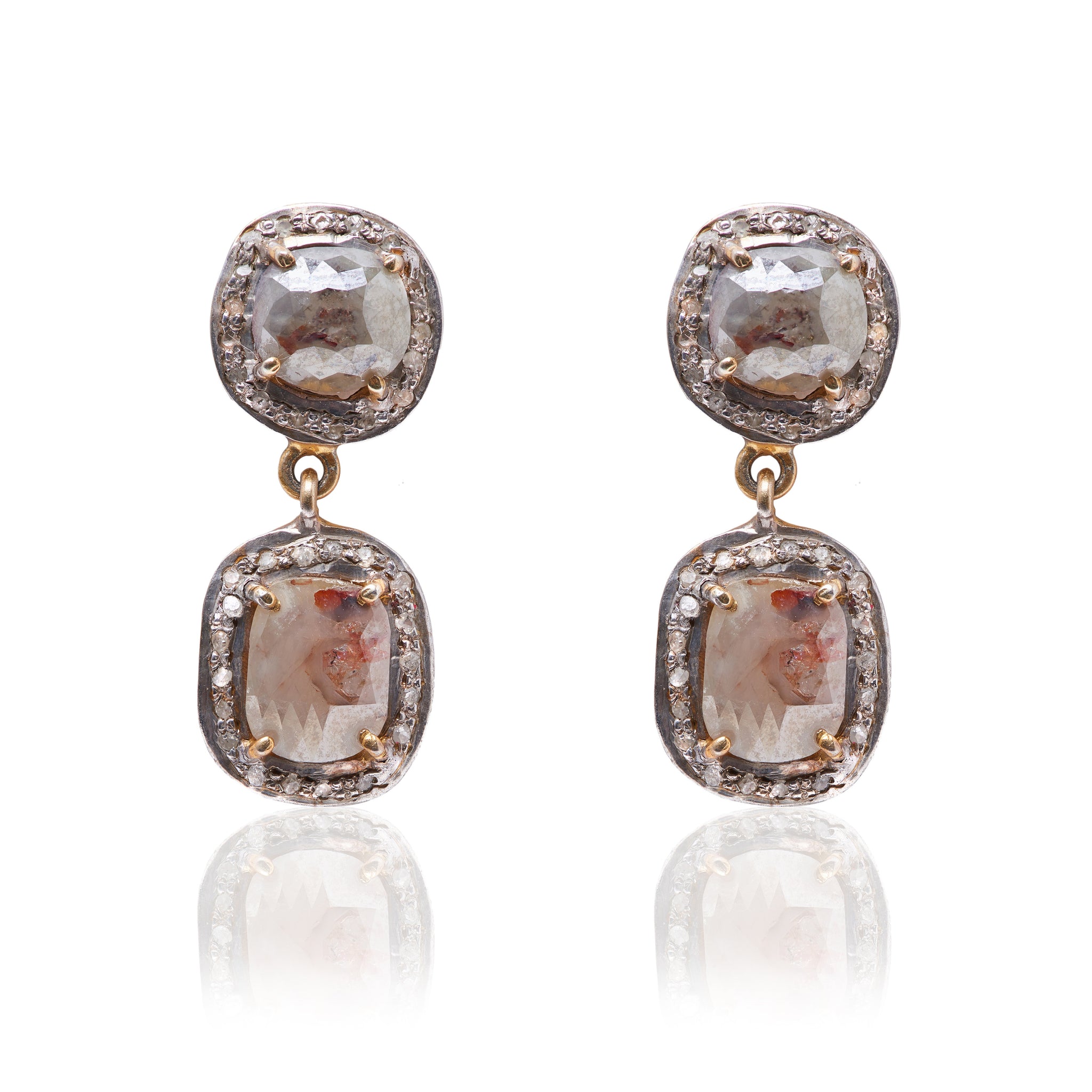 Double cognac diamond earrings set in 14k Yellow Gold