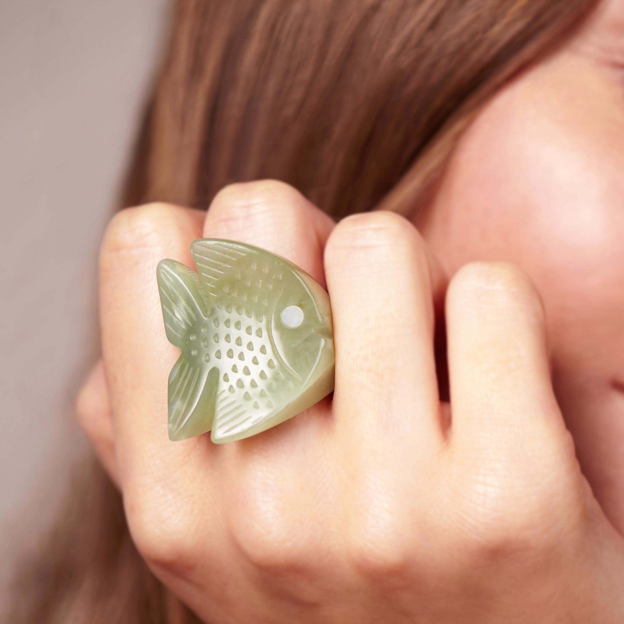 Green Jade Fish Ring
