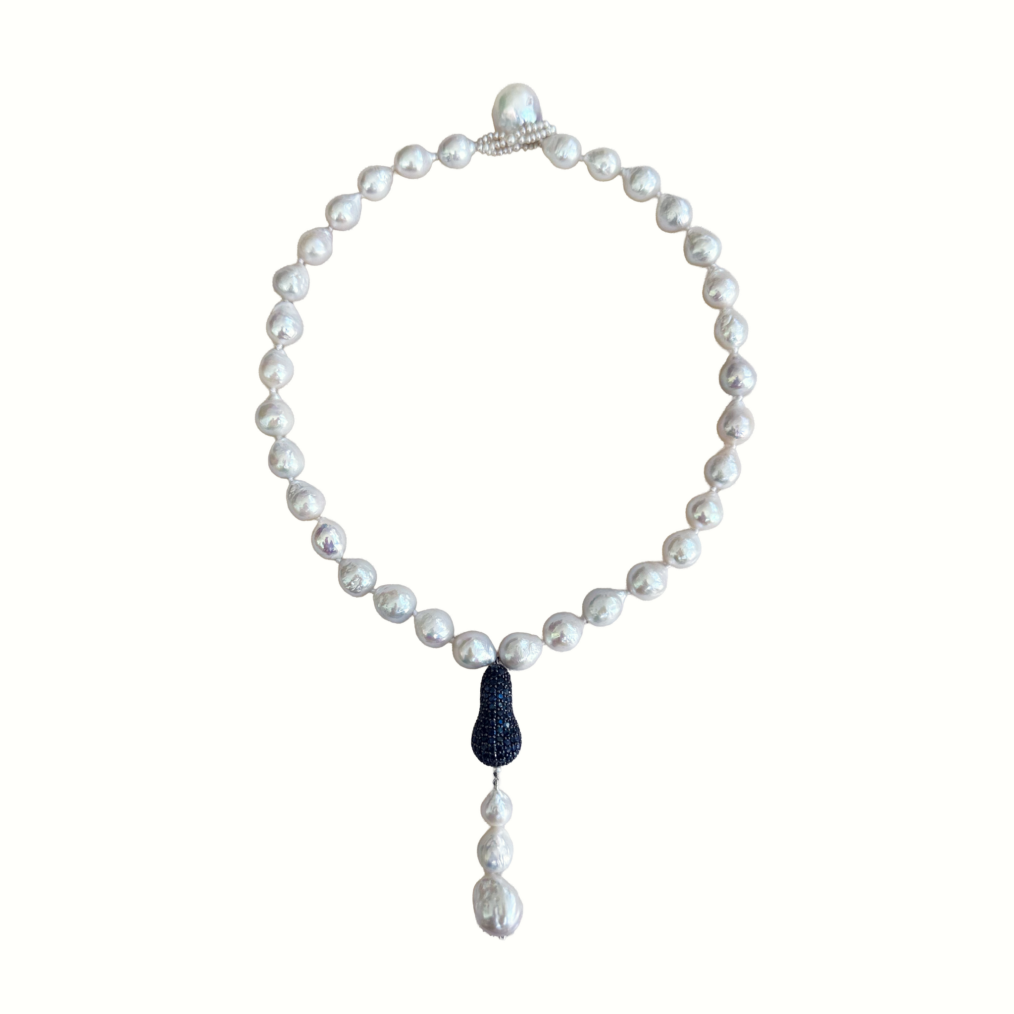 Single Strand Pearl Sapphire Drop Necklace