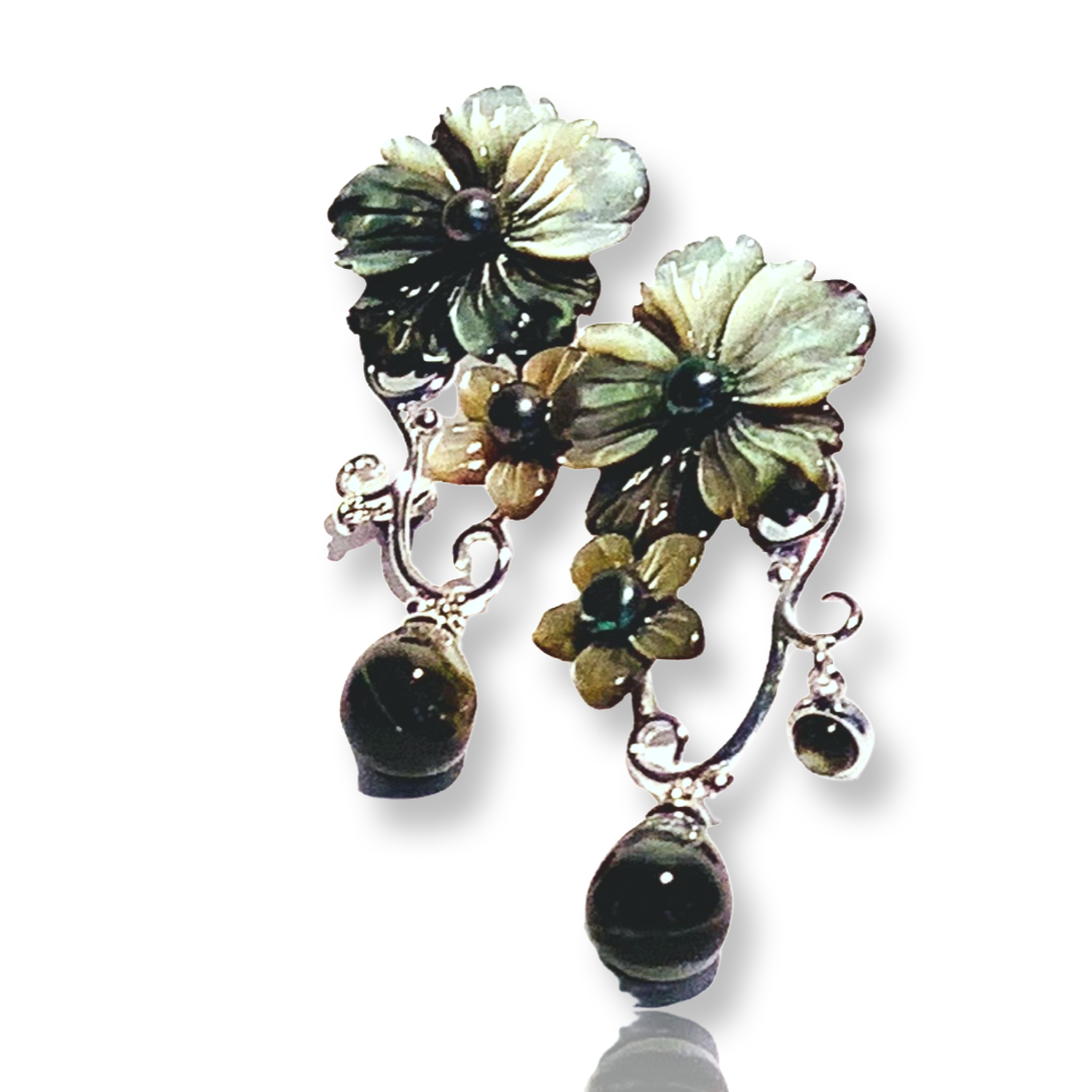 Plumeria Drop Earrings in Tahitian Mother of Pearl