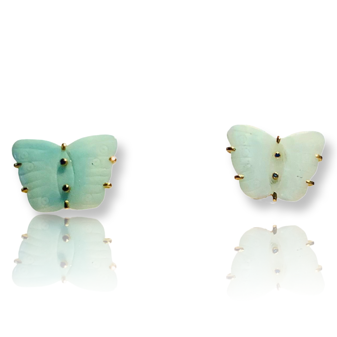 Amazonite Butterfly Studs in 18ct Yellow Gold