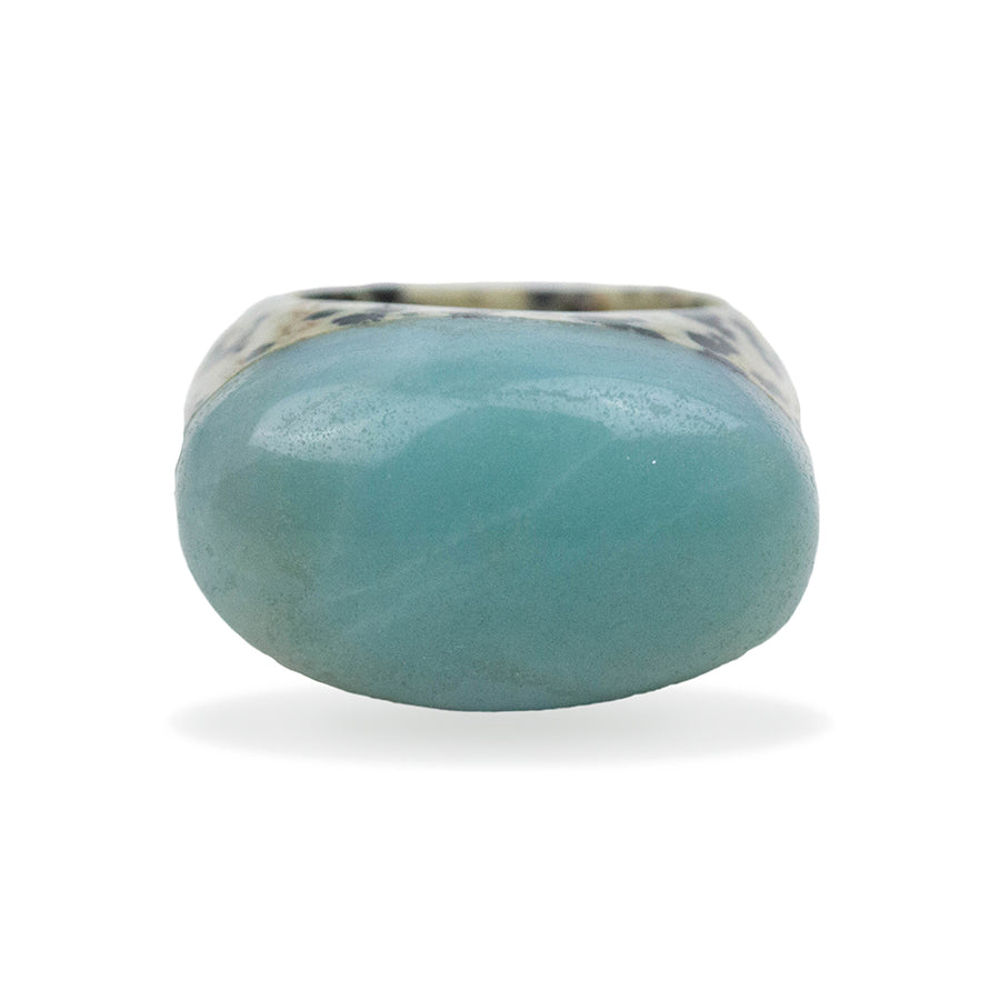 Dalmatian Jasper and Amazonite Cushion Ring