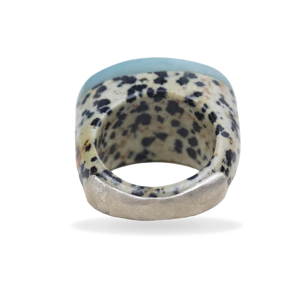 Dalmatian Jasper and Amazonite Cushion Ring