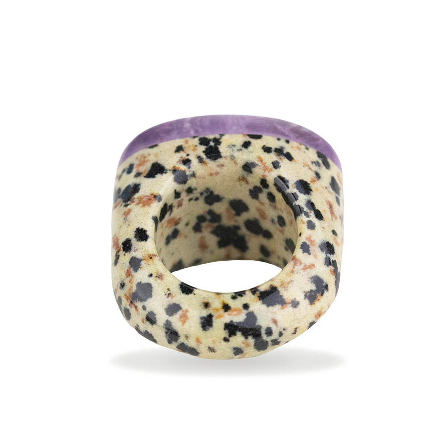 Dalmatian Jasper and Amethyst Cushion Ring