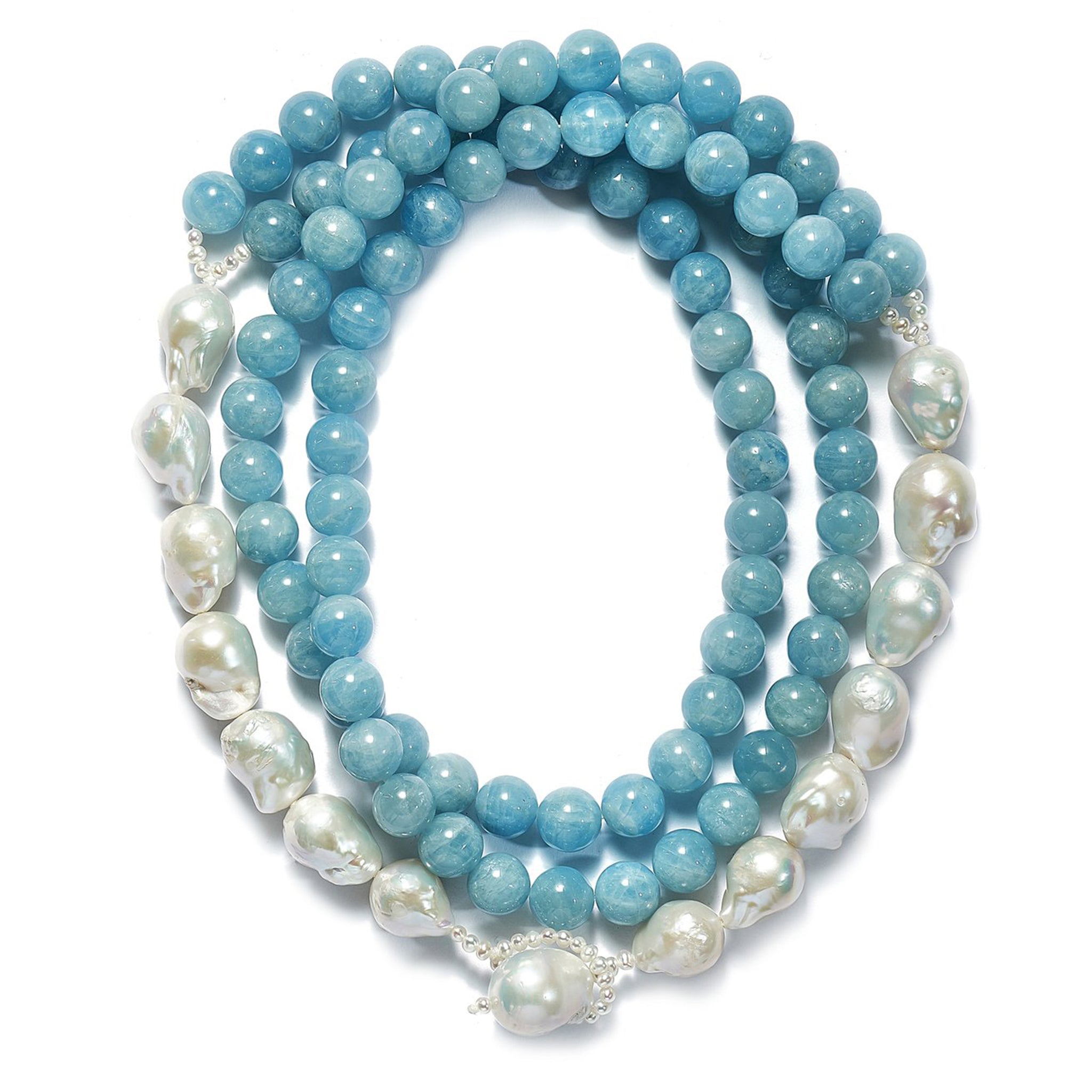 Seaspray Aquamarine and Baroque Pearl  Necklace