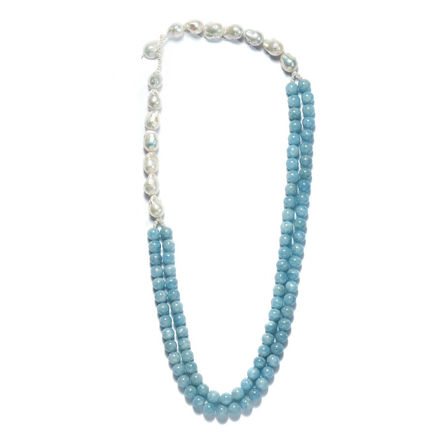 Seaspray Aquamarine and Baroque Pearl  Necklace