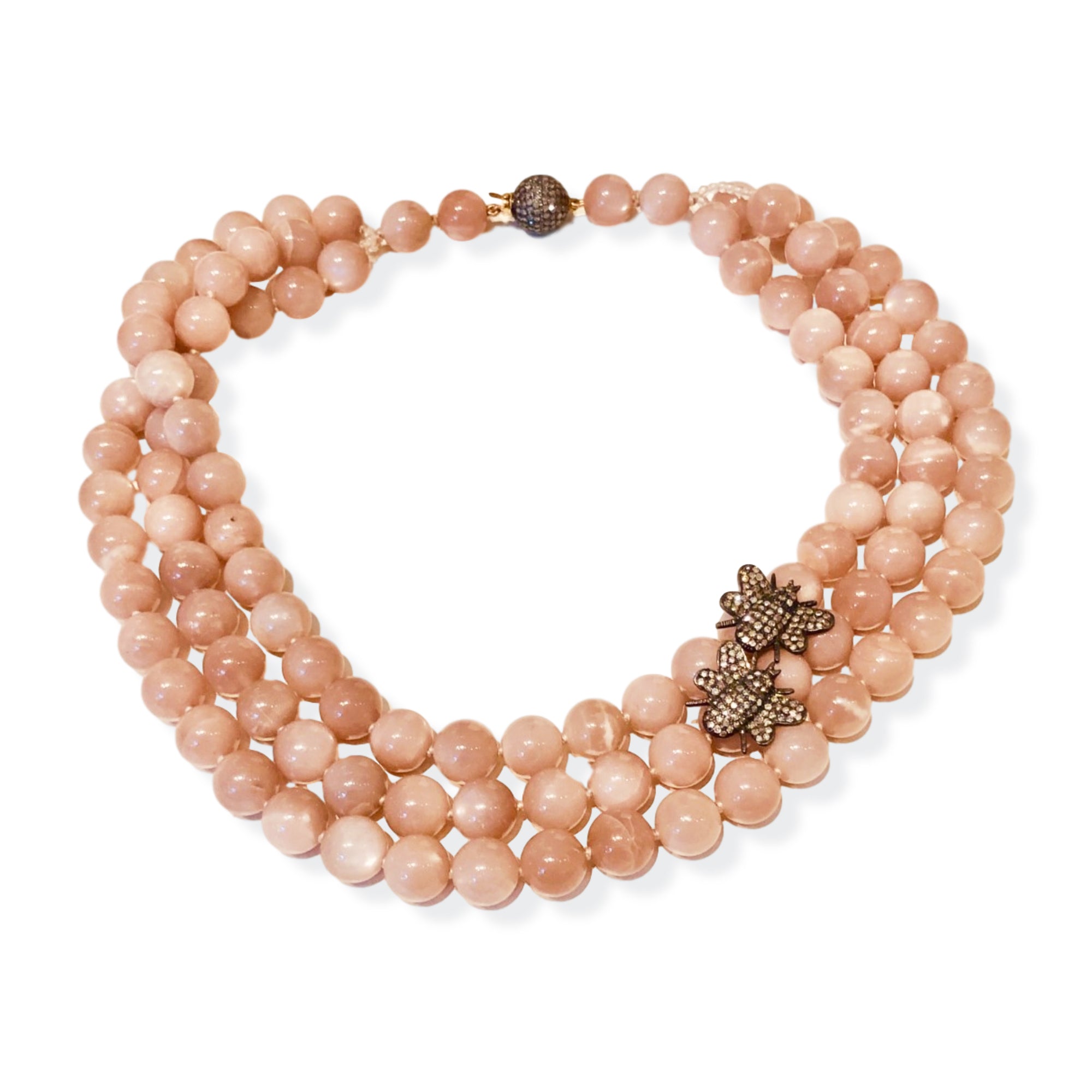 Desert Rose Grace Moonstone necklace with Diamond Bees