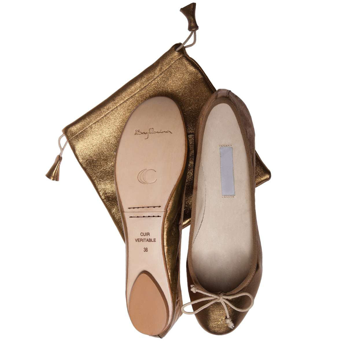 Ballet Pumps in Metallic Bronze with Carry Bag