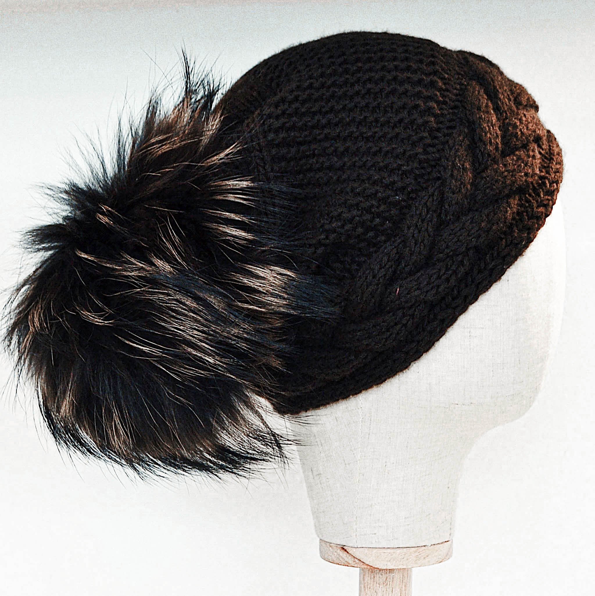 Inverni Coffee Cashmere Hat with Racoon Fur