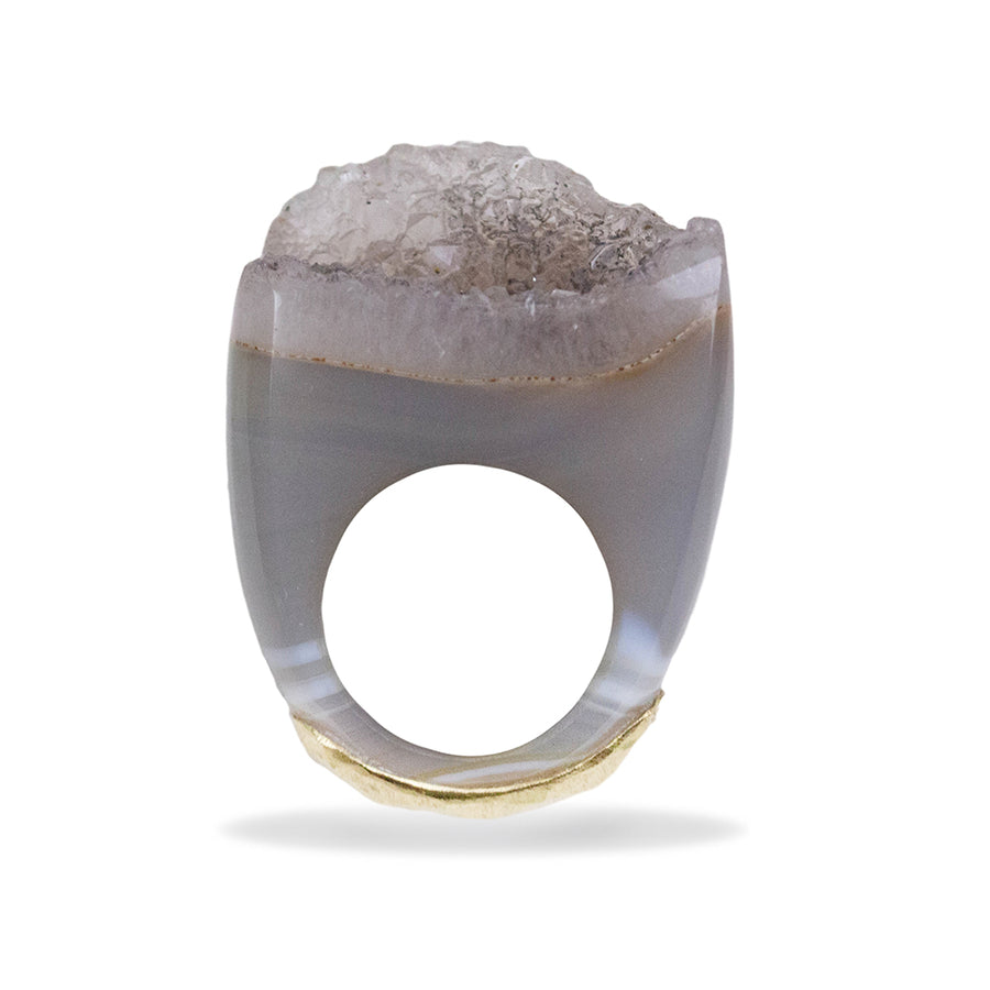 Chalcedony Druzy Volcano Ring