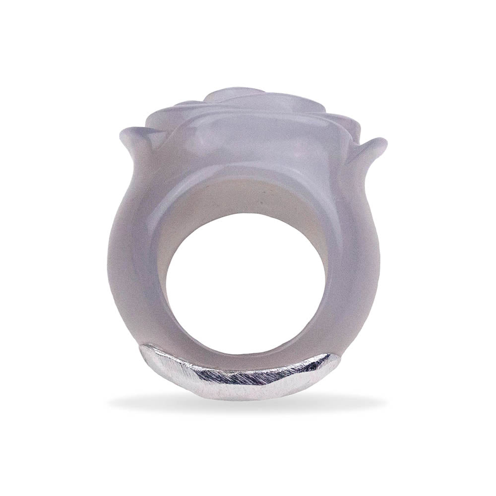 Solid Chalcedony Blue Purple Rose Ring