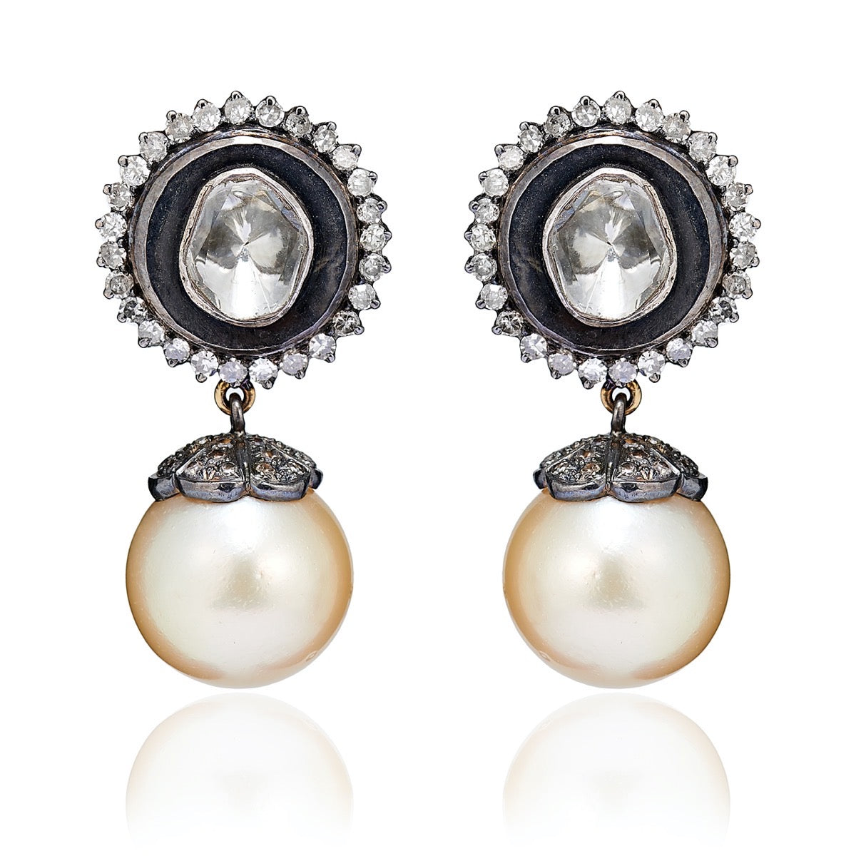 Antique Star Pearl and Diamond Earrings