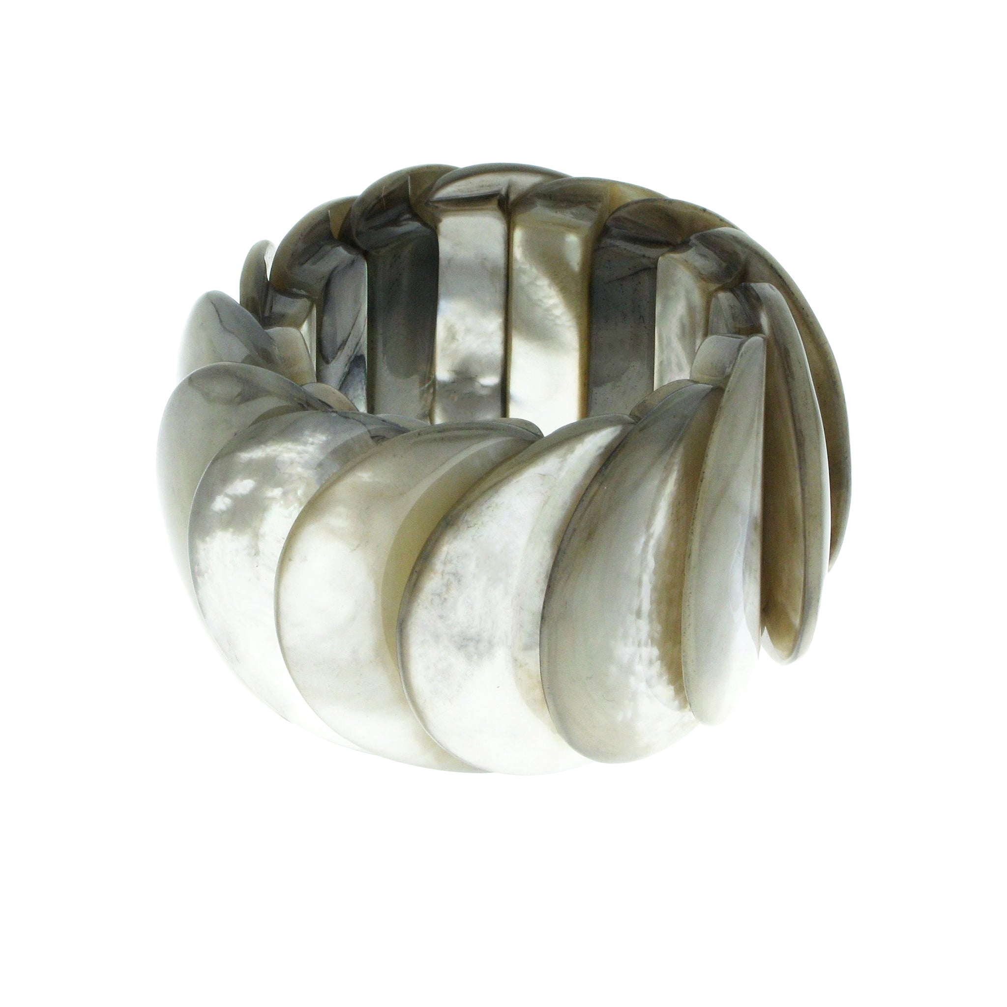 Silver Mother of Pearl Overlapping Elasticated Bracelet