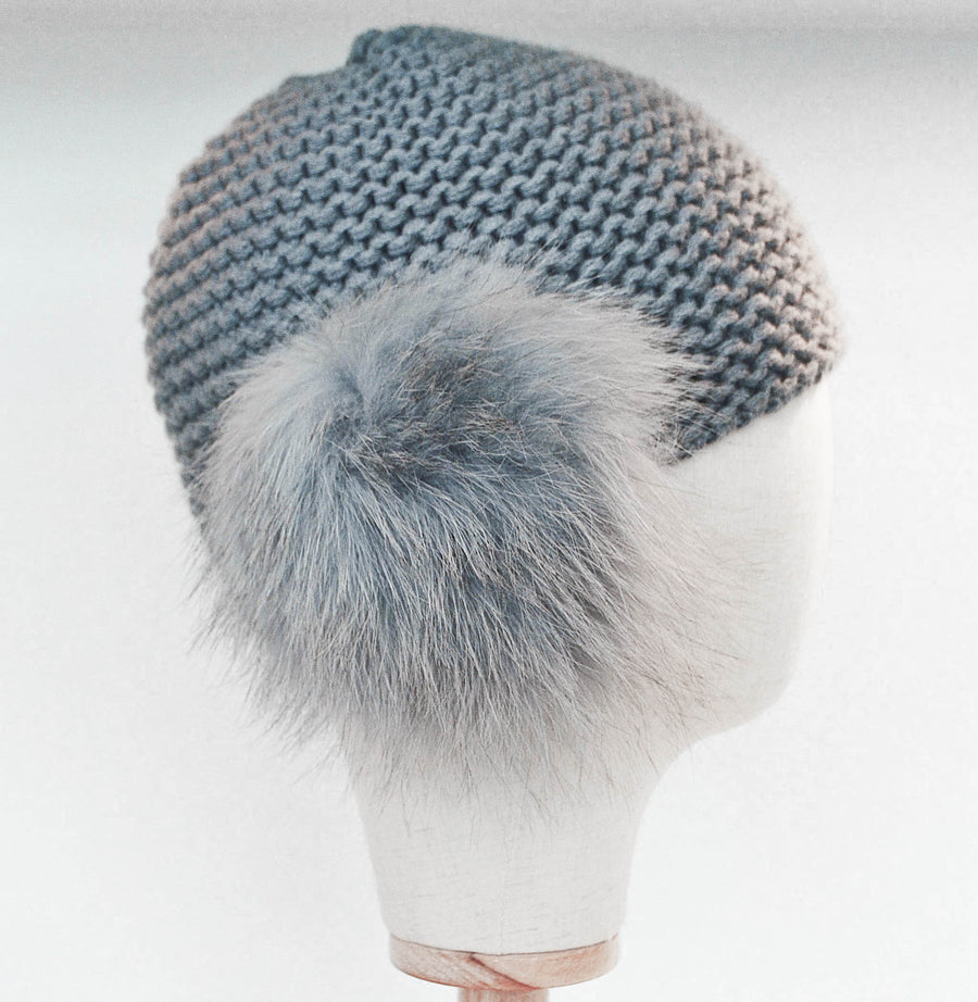 Inverni Light Grey Cashmere Hat with Arctic Fox Fur