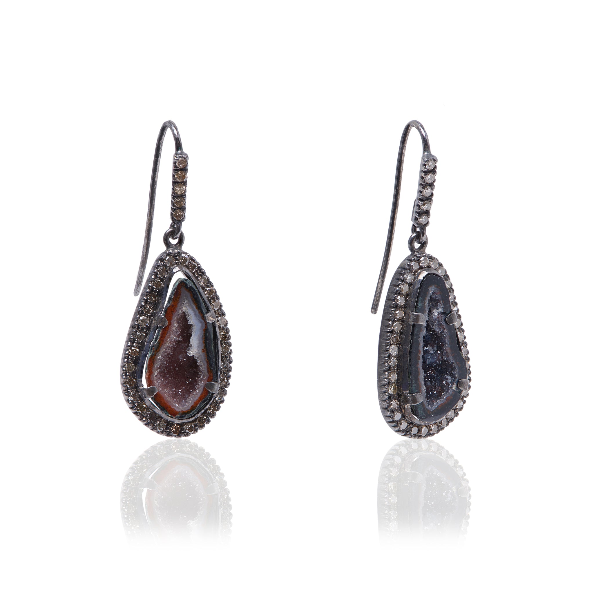 jasper druzy earrings with diamonds made in sterling silver