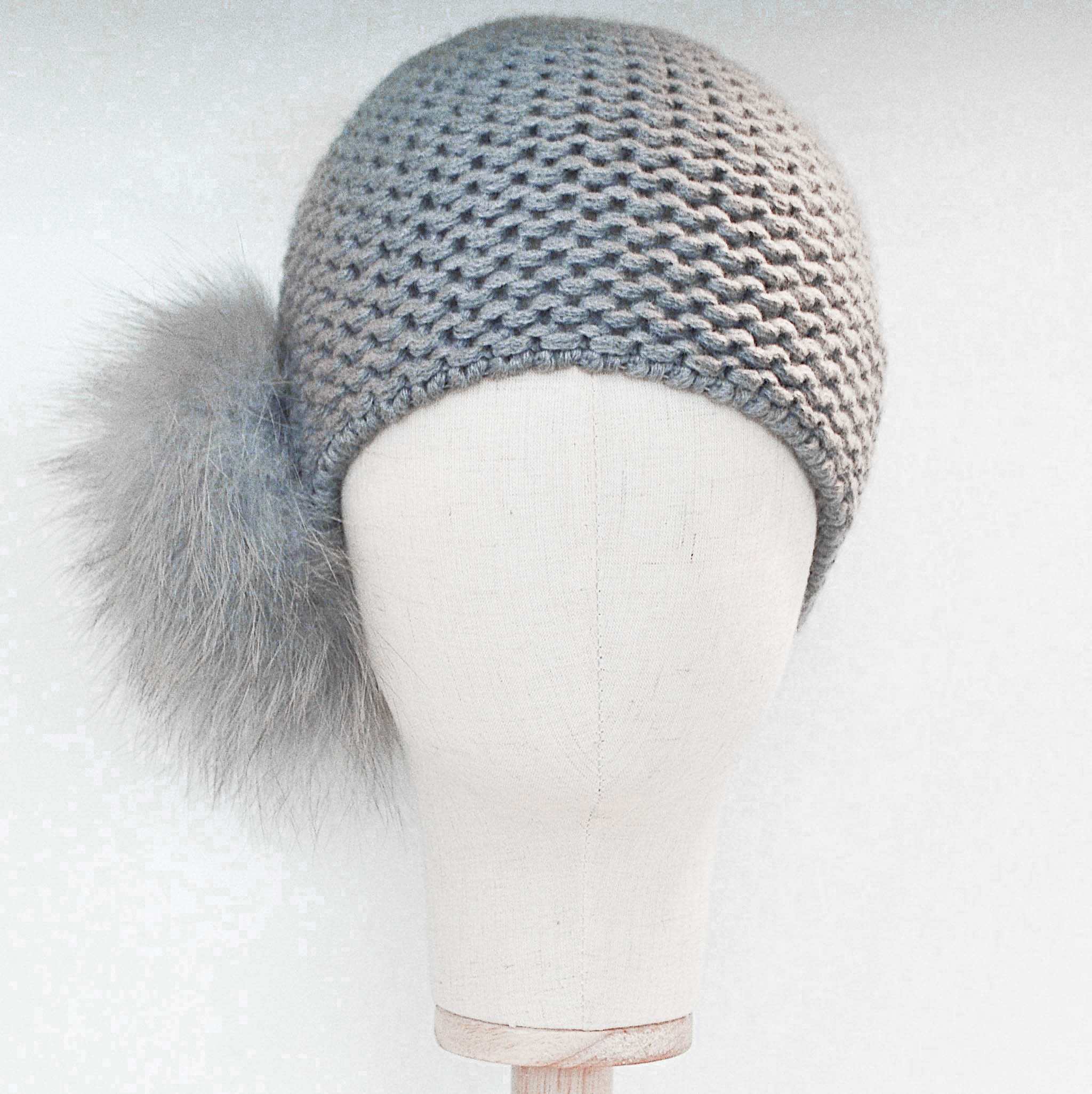 Inverni Light Grey Cashmere Hat with Arctic Fox Fur