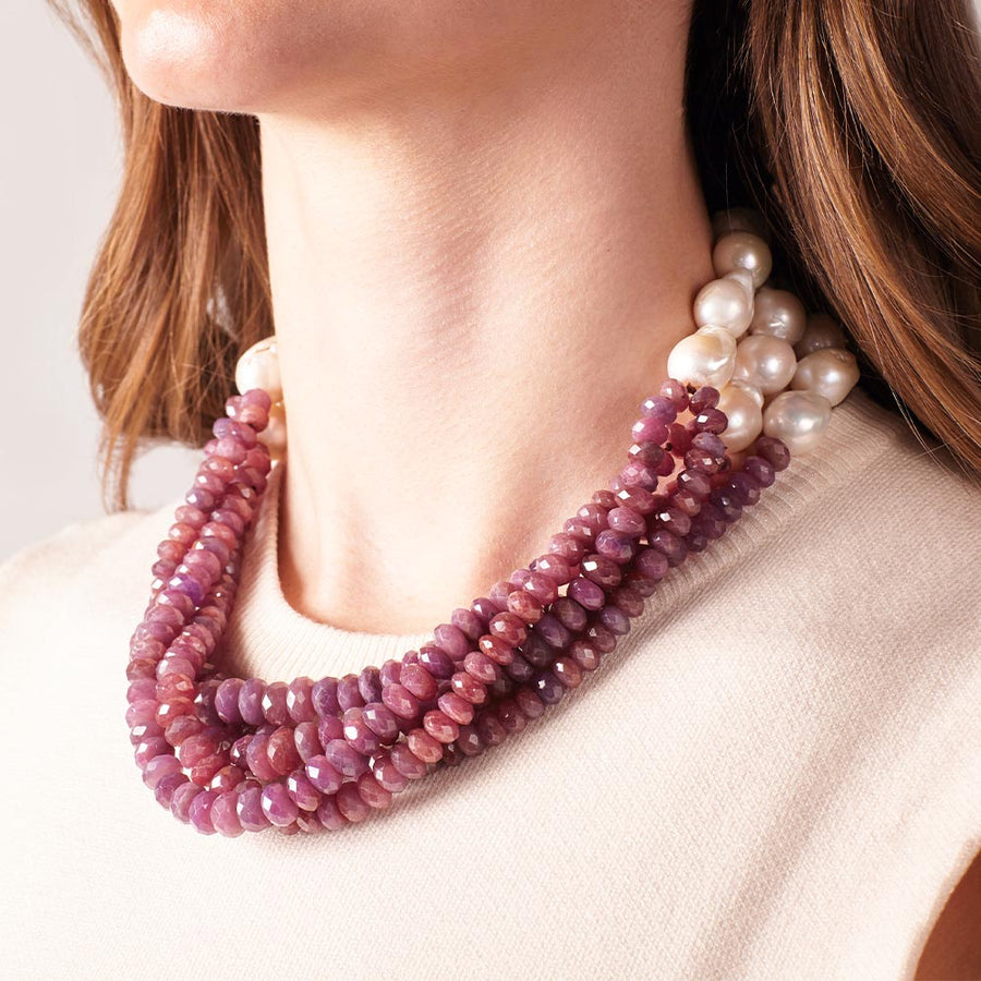Seaspray Ruby Twist  with Baroque Pearls Necklace