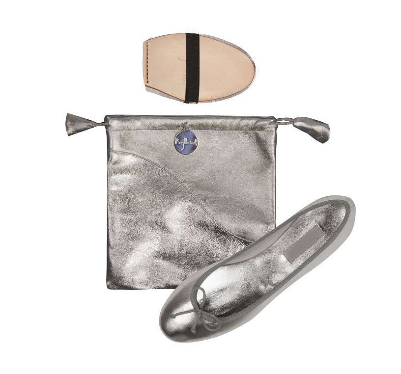 Ballet Pumps in Metallic Silver with Carry Bag