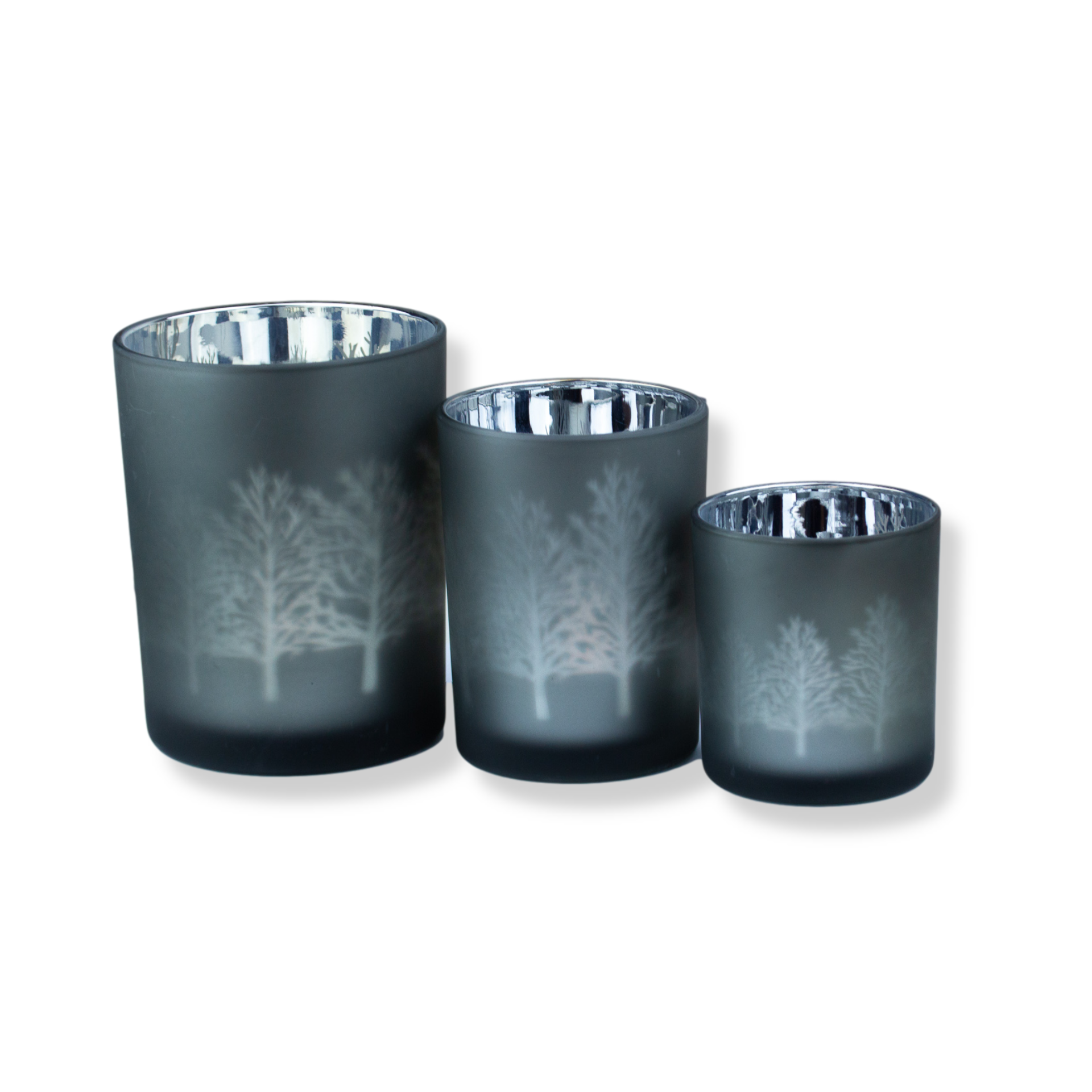 Grey Tree Silhouette Candle Holder - Set of 3