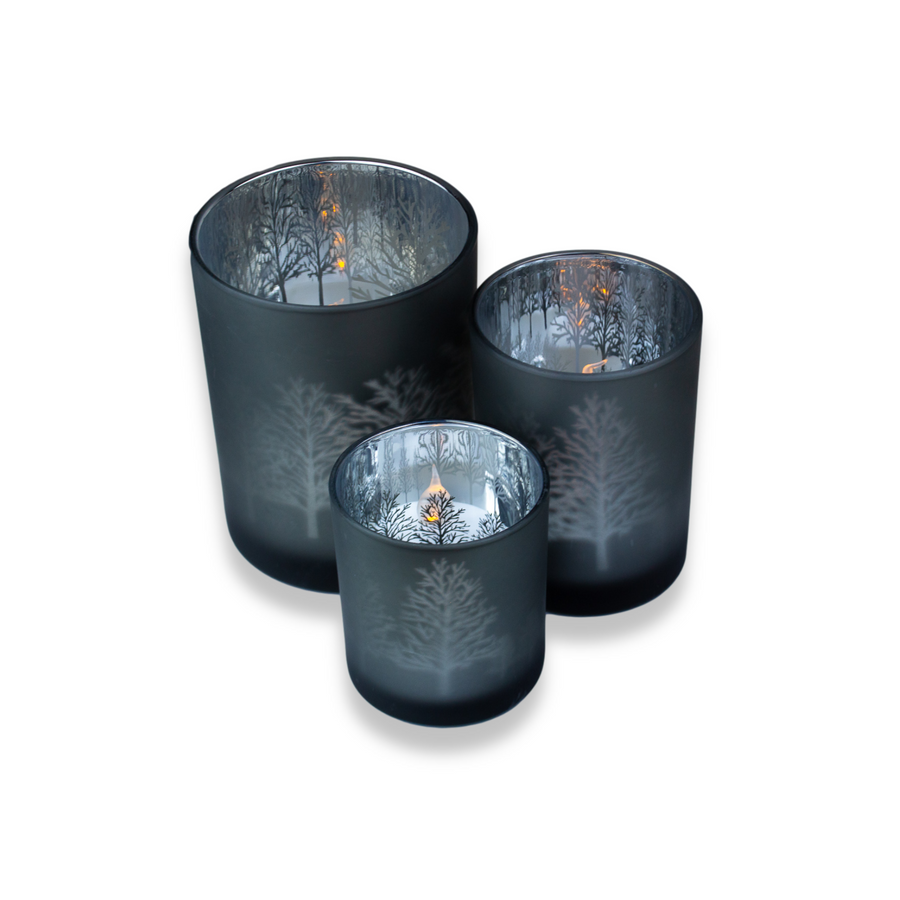 Grey Tree Silhouette Candle Holder - Set of 3