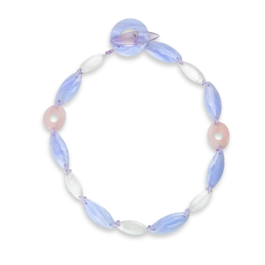 Wave Necklace with Blue Lace Agate and Rock Crystal and Rose Quartz