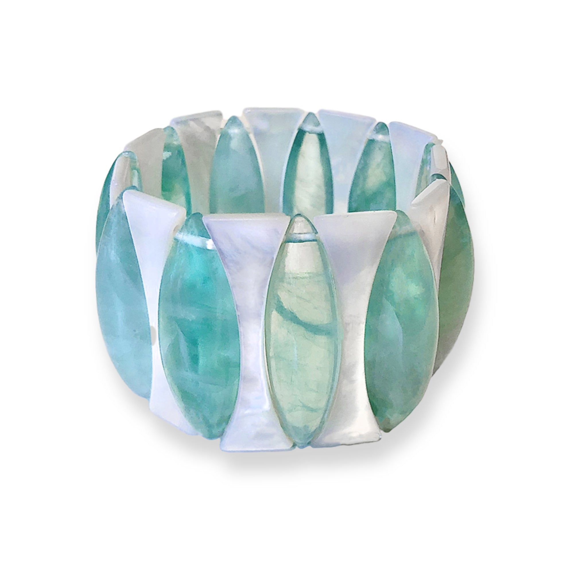 Fluorite and Tahitian Mother of Pearl Cats Eye Elasticated Bracelet