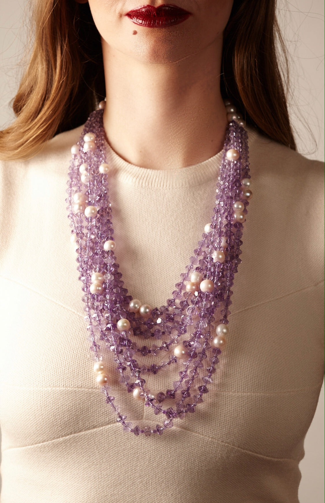 8 Strand Amethyst Pearl Grace Necklace